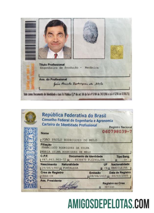 Amostra de Carteira de Identidade Profissional Brasileira